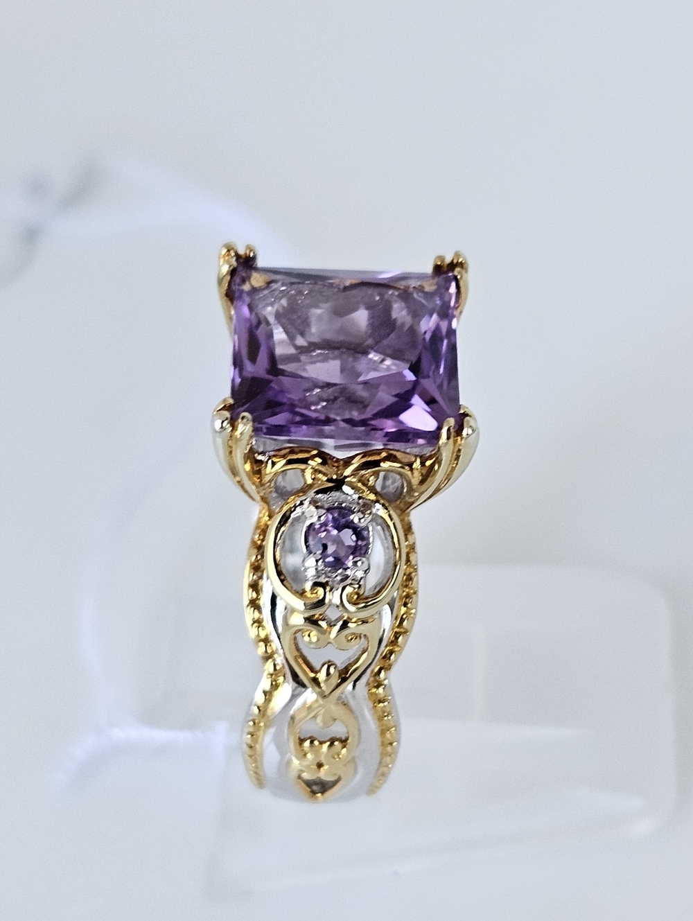 Gems En Vogue Amethyst Ring & Earrings Palladium Sterling Silver 18k Size 7! NWT - Picture 4 of 8